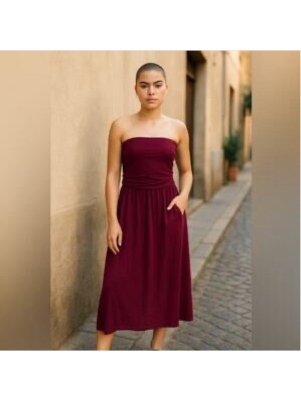 J. Jill Women's Long Dress Strapless Maroon Stretch Casual Boho WeddingS Sz 2X